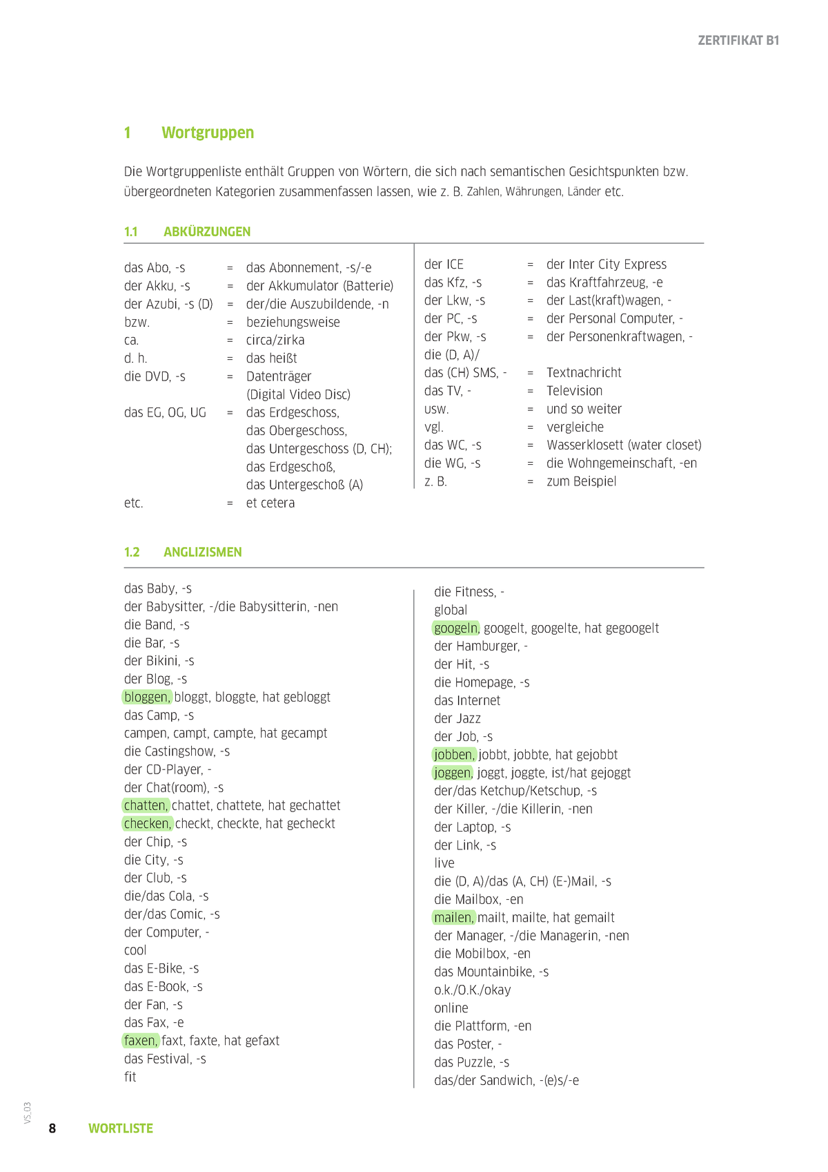 Wortgruppen - For Vocabulary - ZERTIFIKAT B VS_ 3 1 ABKÜRZUNGEN Das Abo ...