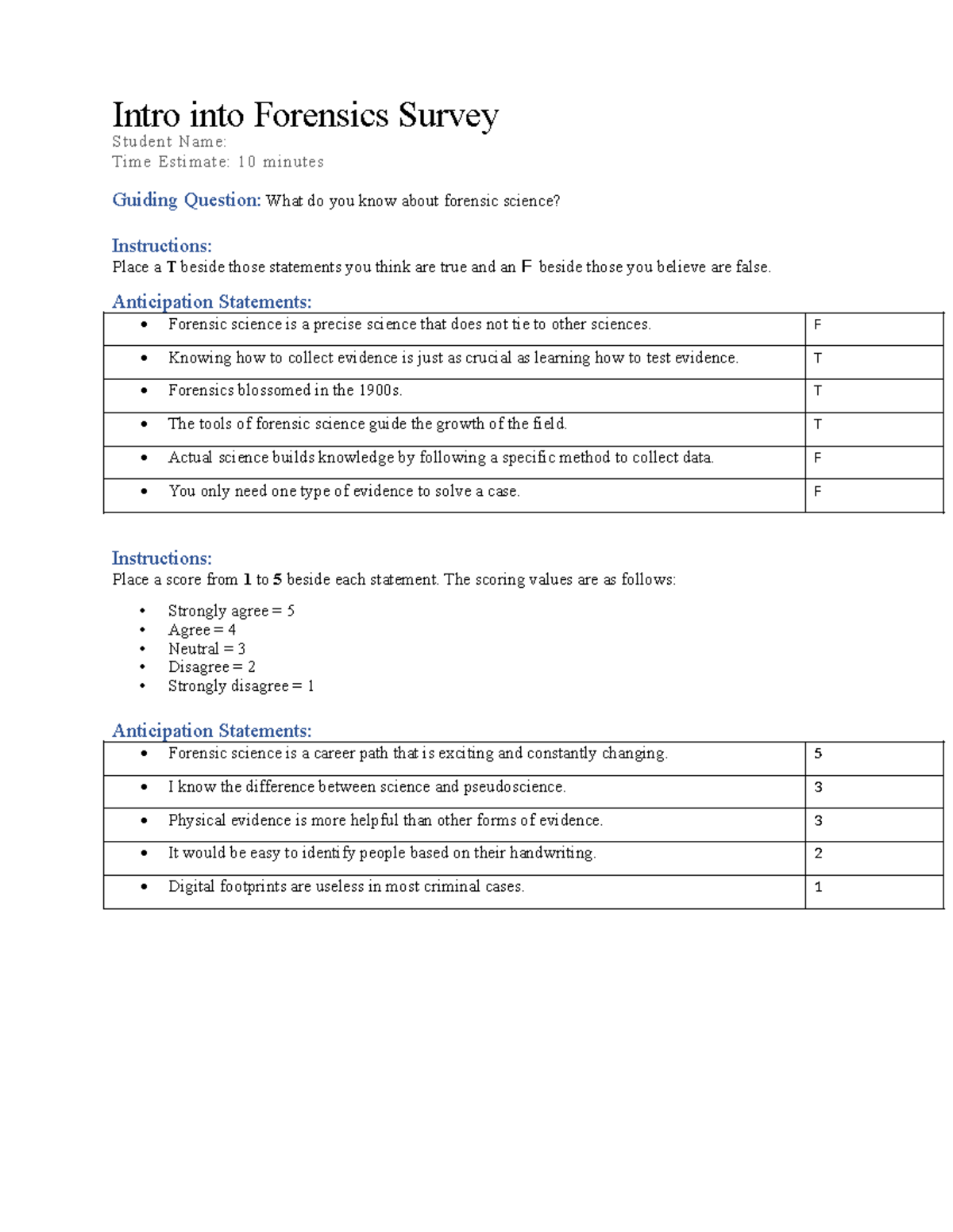 Forensic science survey - Intro into Forensics Survey Student Name ...