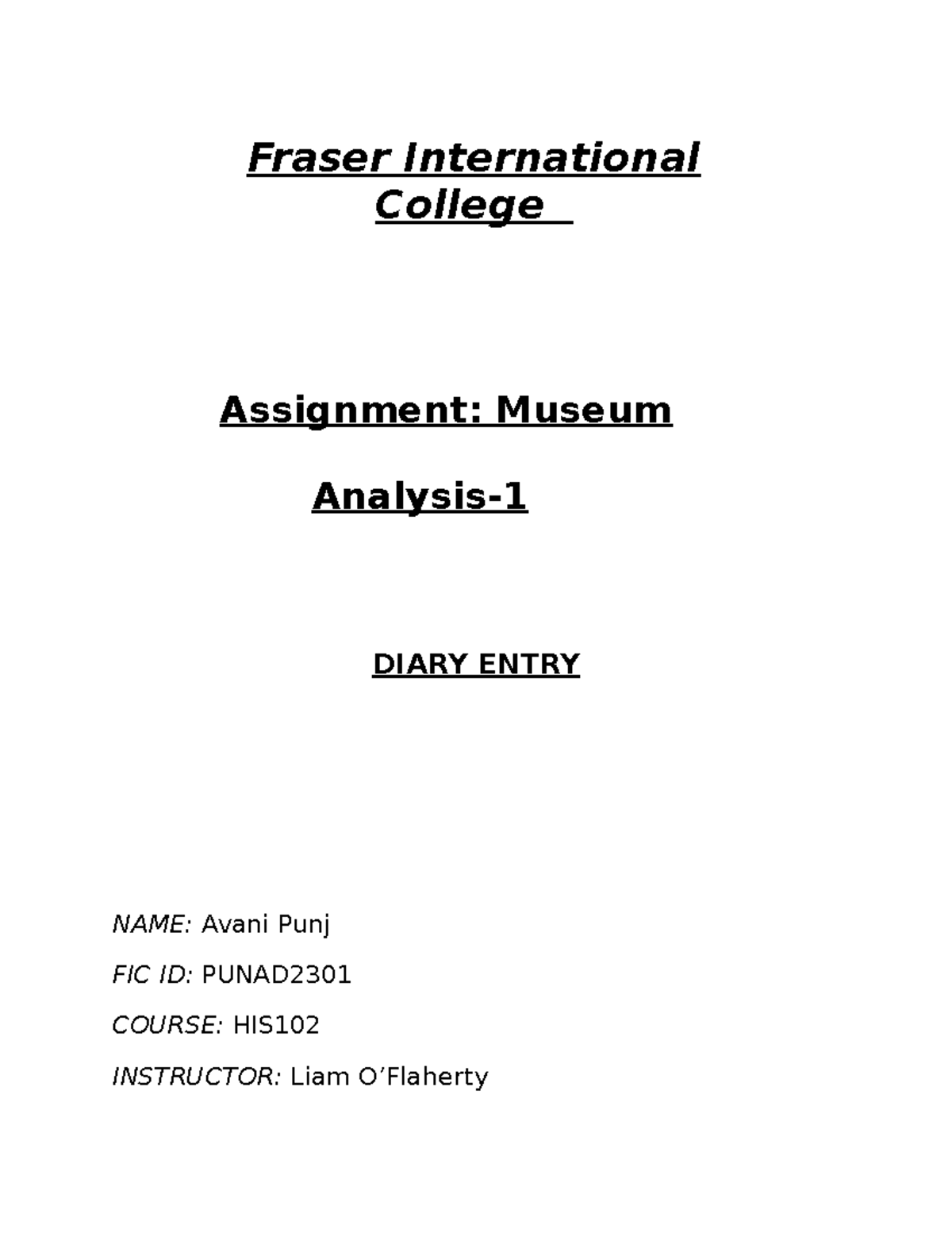 History MA-1 - MUSEUM ANALISYS - Fraser International College ...