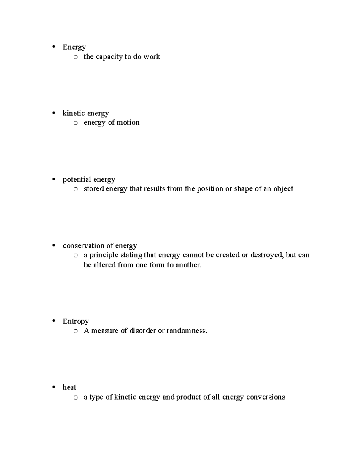 Notes 2- Biology course - Energy o the capacity to do work kinetic ...