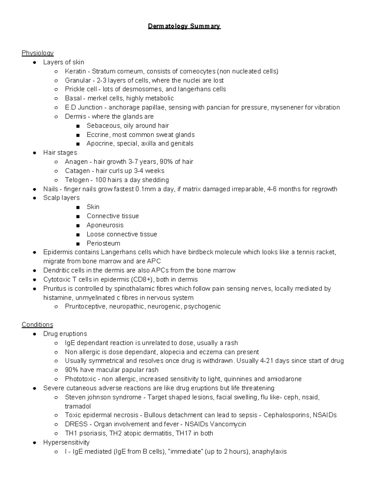 Dermatology Overview - Dermatology Summary Physiology Layers of skin ...