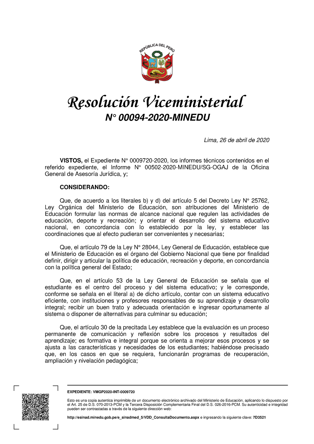 RVM N 094-2020- Minedu - ARCHIVO 1 - EXPEDIENTE: VMGP2020-INT- Esto Es ...