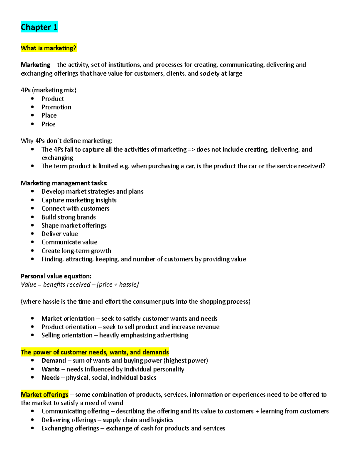 BUS343notes - Lecture notes 1-2 - Chapter 1 What is marketing ...