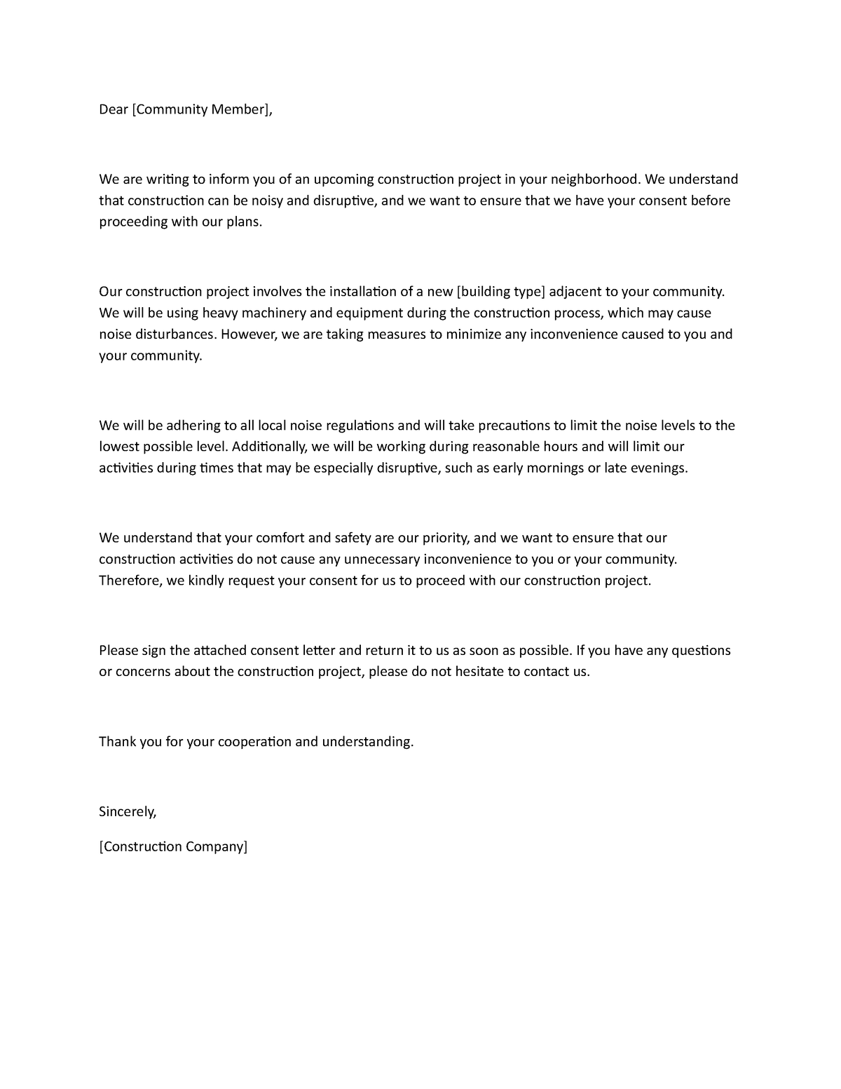 Consent letter - Dear [Community Member], We are writing to inform you ...