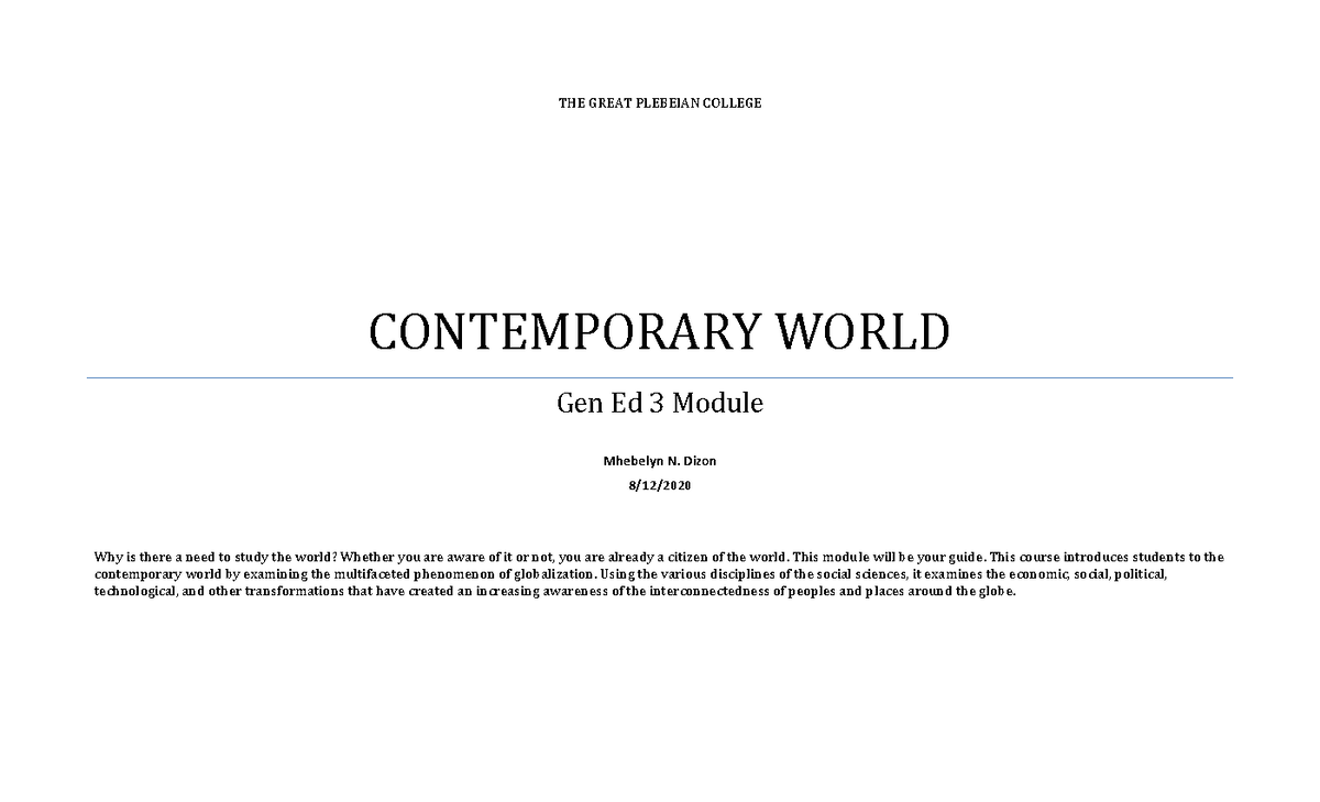 THE Contemporary World Module Chapter 1 Prelims Final - THE GREAT ...