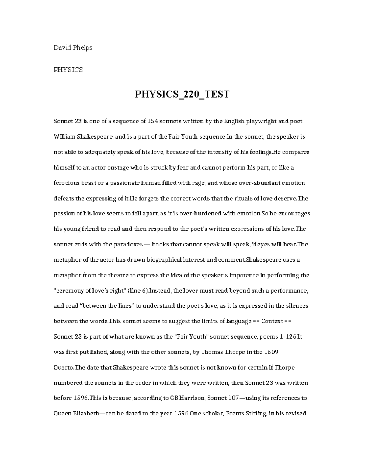 Physics 220 TEST - msbfnb sn vjfjngkn tjbjedsb ns fcns - David Phelps ...