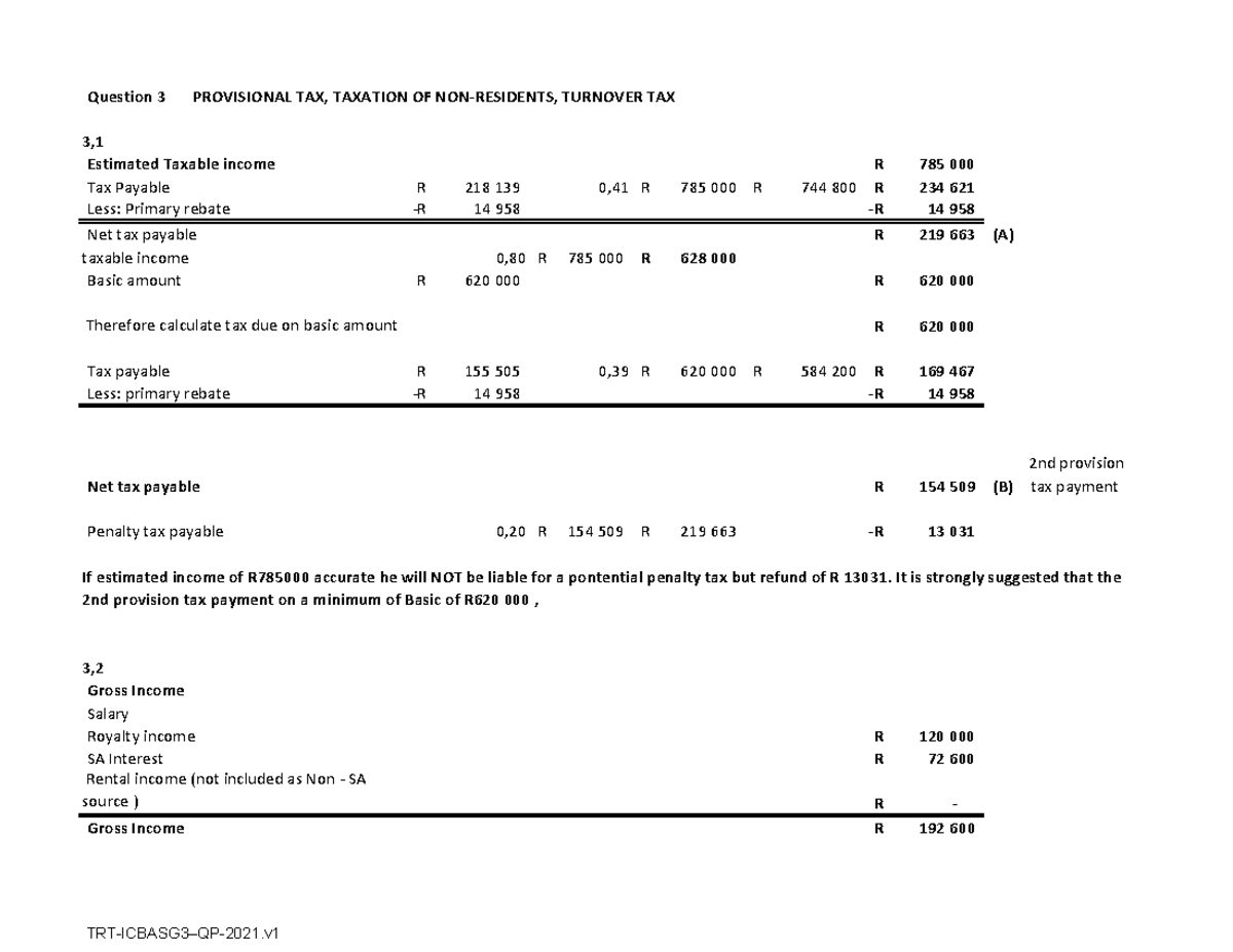 4. Question 3 - .Assignment - Question 3 PROVISIONAL TAX, TAXATION OF ...