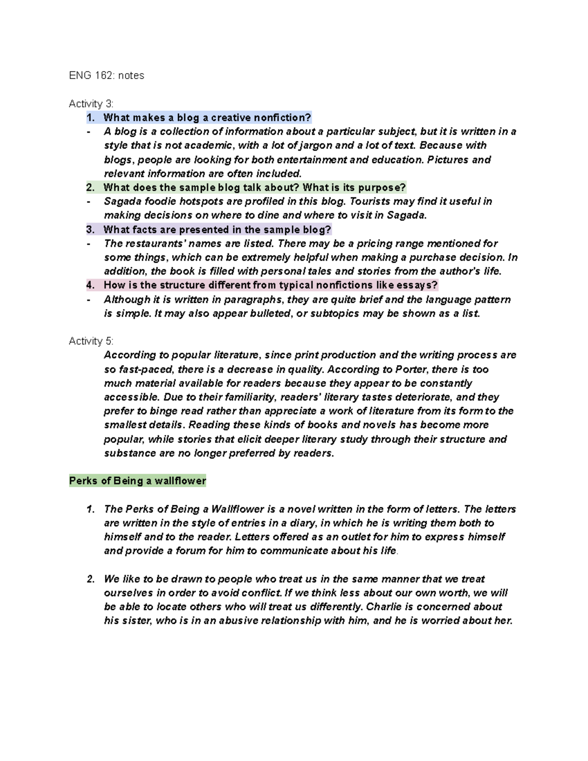 Eng 162 Module 16 - Eng 162: Notes Activity 3: What Makes A Blog A 