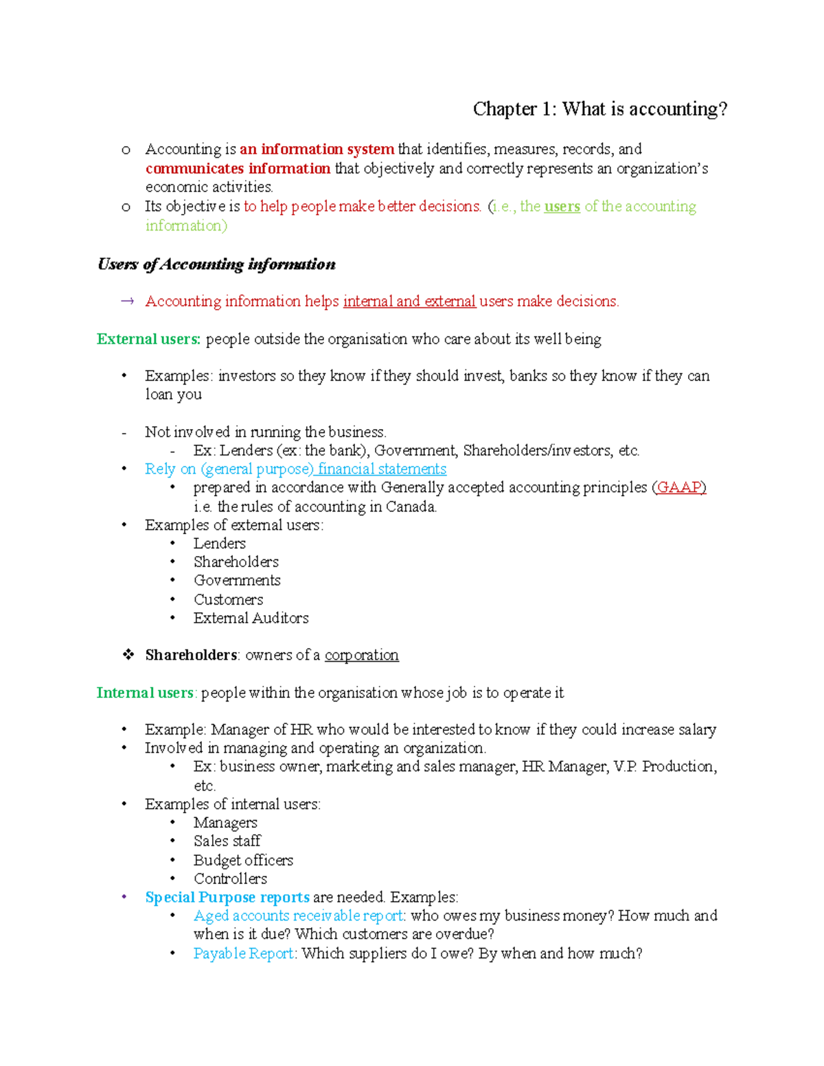 Accounting Notes - Chapter 1: What is accounting? o Accounting is an ...