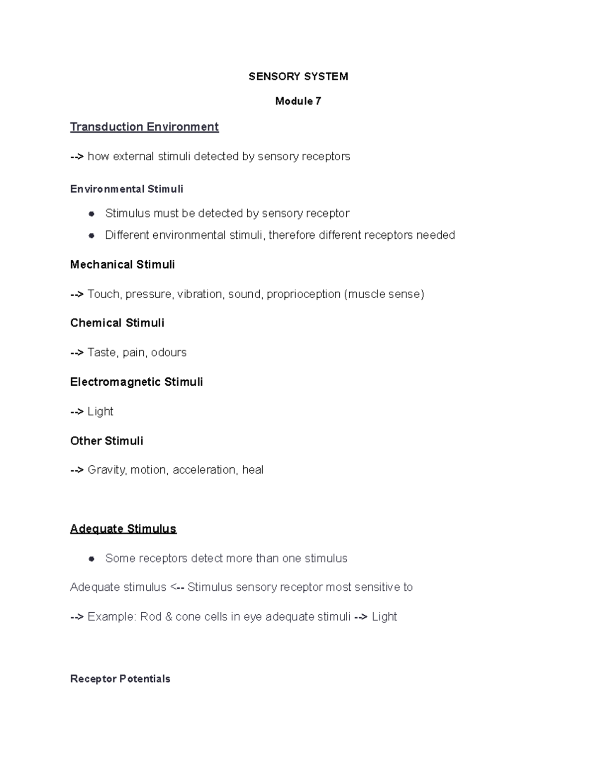 Physiol Lecture Seven To Nine For Students - SENSORY SYSTEM Module 7 ...