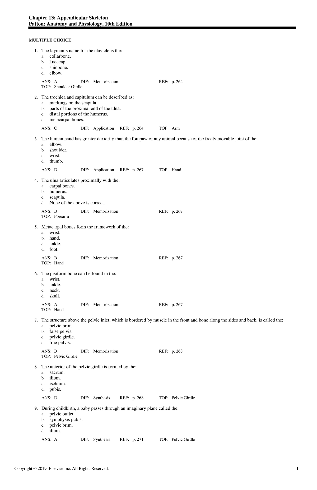 Chapter 13-practice - Chapter 13: Appendicular Skeleton Patton: Anatomy ...