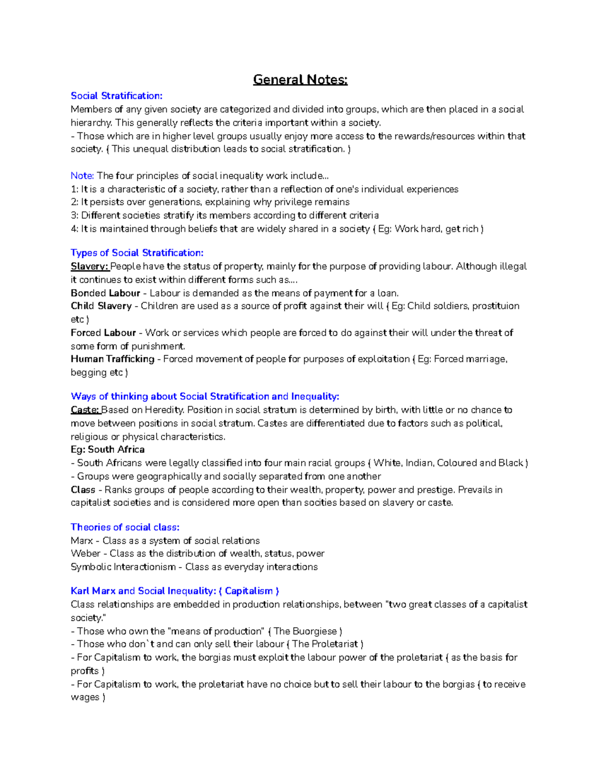 Week 4 Sociology Notes ( Social inequality, Class and Structure ...