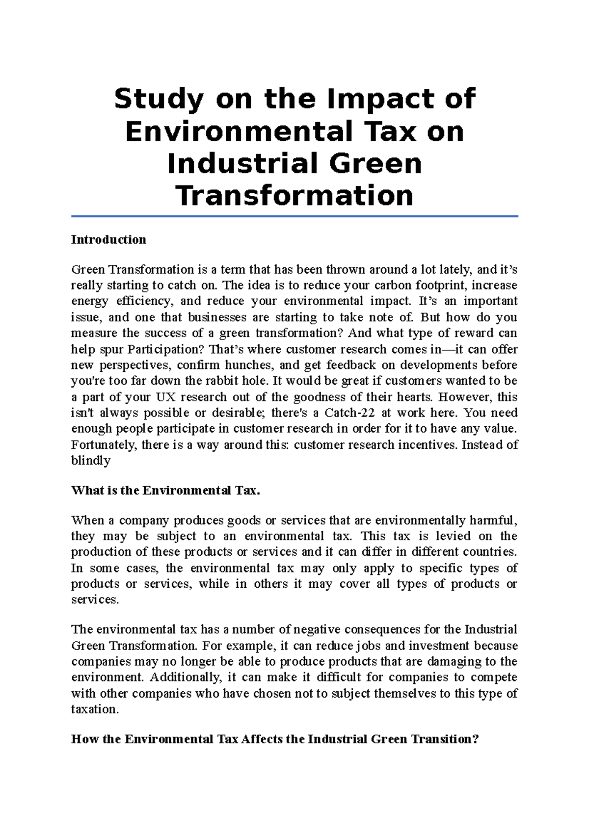 Study on the Impact of Environmental Tax on Industrial Green ...