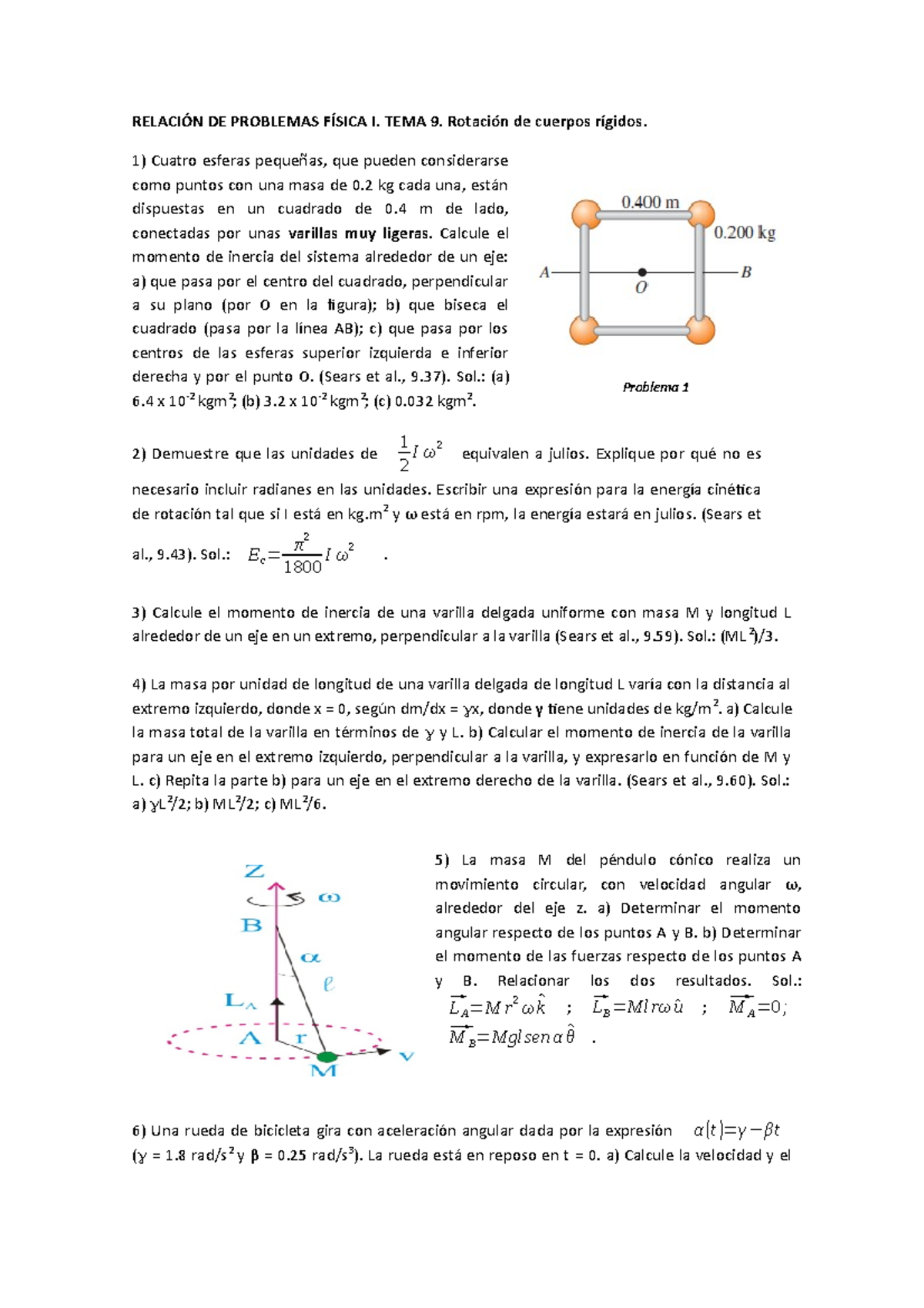Relacion Problemas 09 Rotacion De Cuerpos Rigidos Studocu