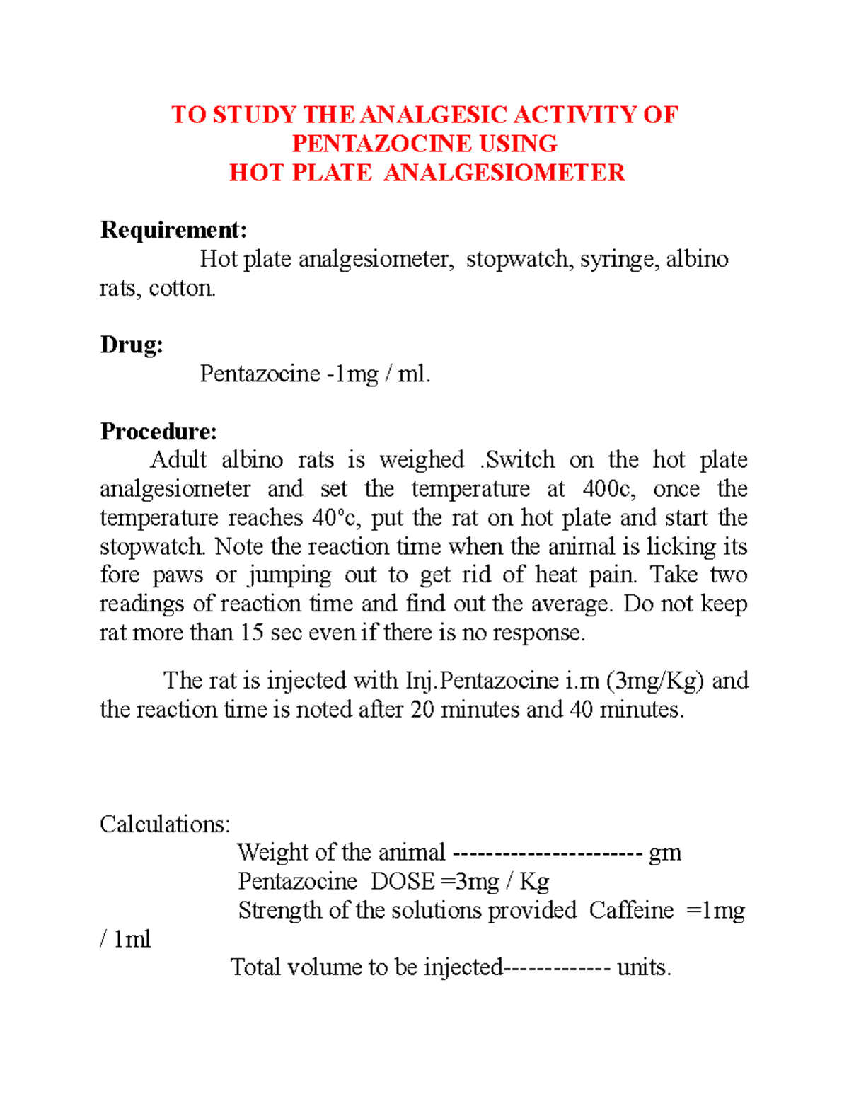 22. Hot plate analgesiometer TO STUDY THE ANALGESIC ACTIVITY OF