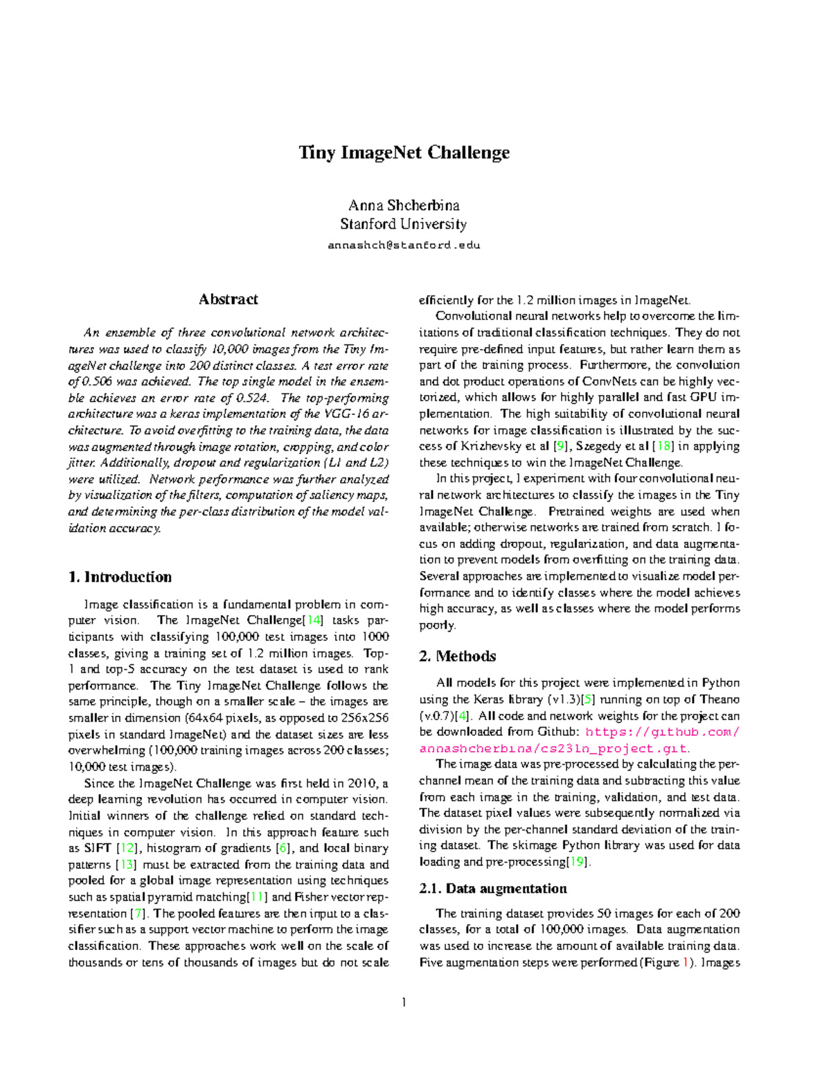 Tiny imagenet challenge - Tiny ImageNet Challenge Anna Shcherbina ...