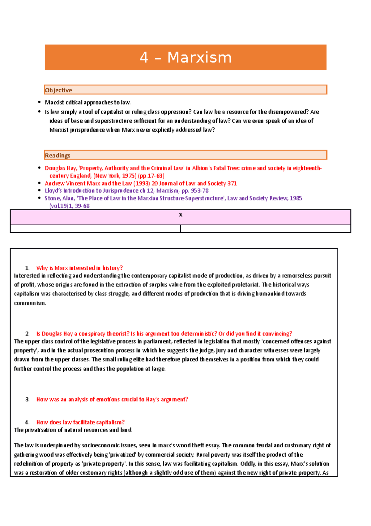 Jurisprudence - Week 4 Docx - 4 – Marxism Objective Marxist Critical ...