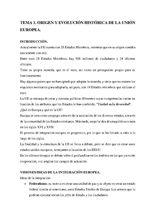 TEMA 1 Origen Y Evolución Histórica DE LA Unión Europea - TEMA 1 ...