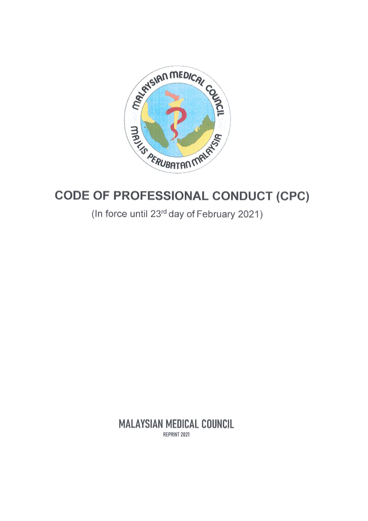 CODE OF Professional Conduct CPC IN Force Until 23RD DAY OF February ...