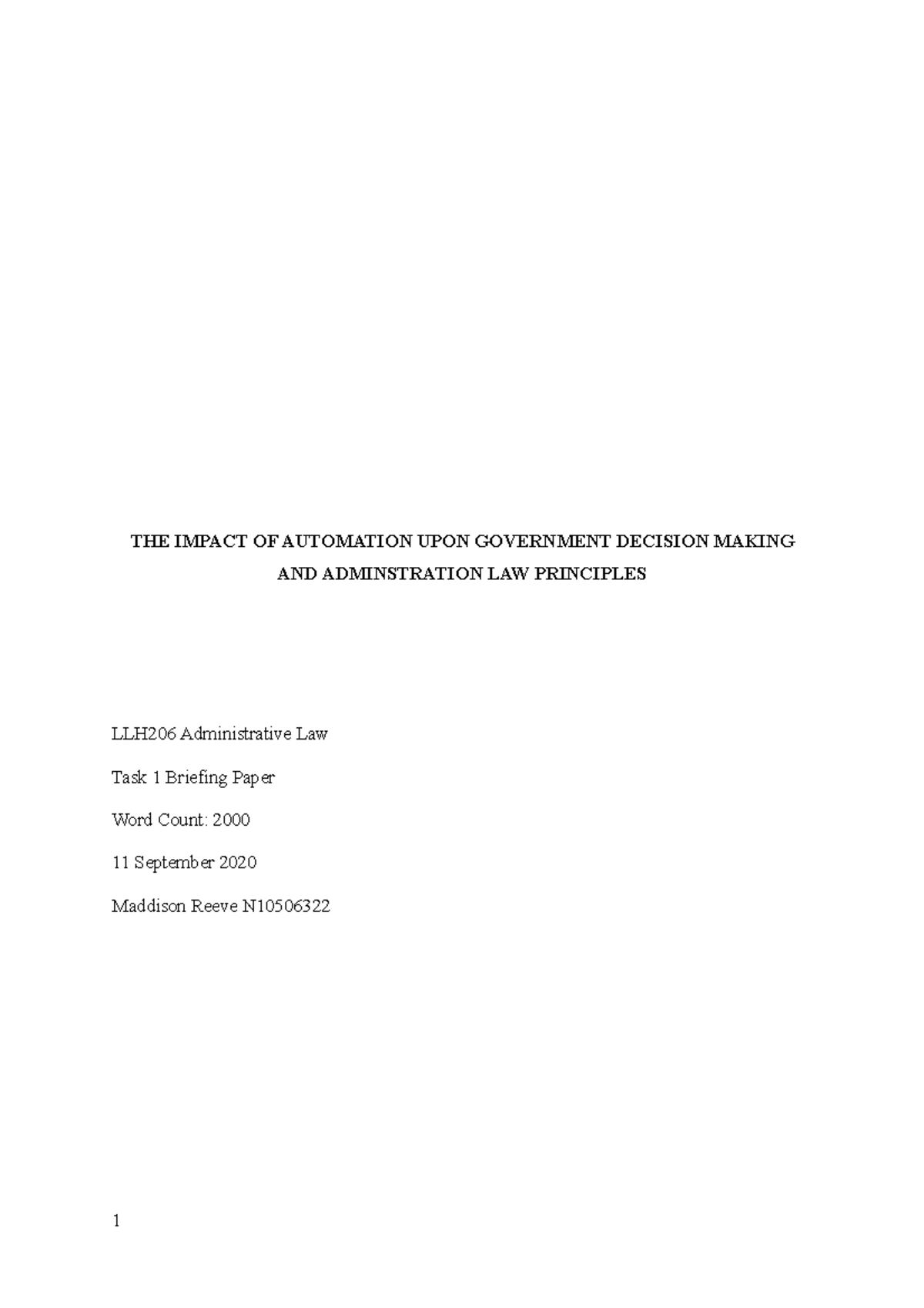 Final Assignment Task 1 LLH206 - THE IMPACT OF AUTOMATION UPON ...
