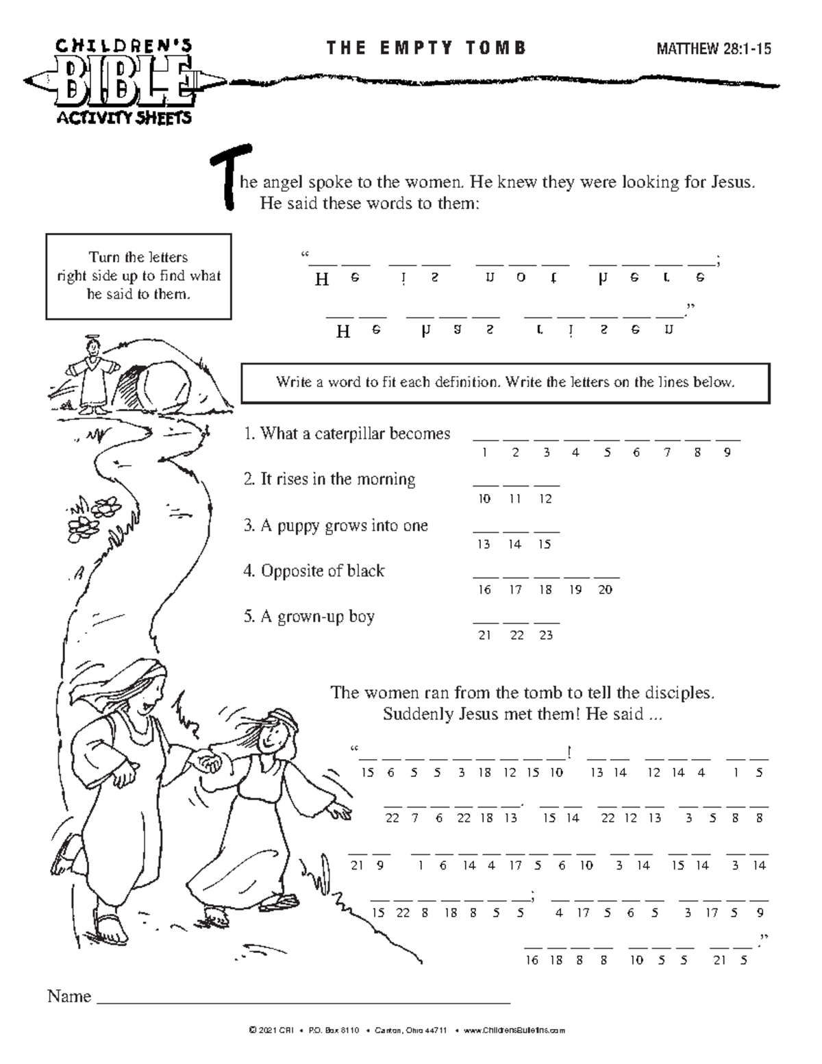 Easter Kit Activity Pages The Empty Tomb - Turn the letters right side ...