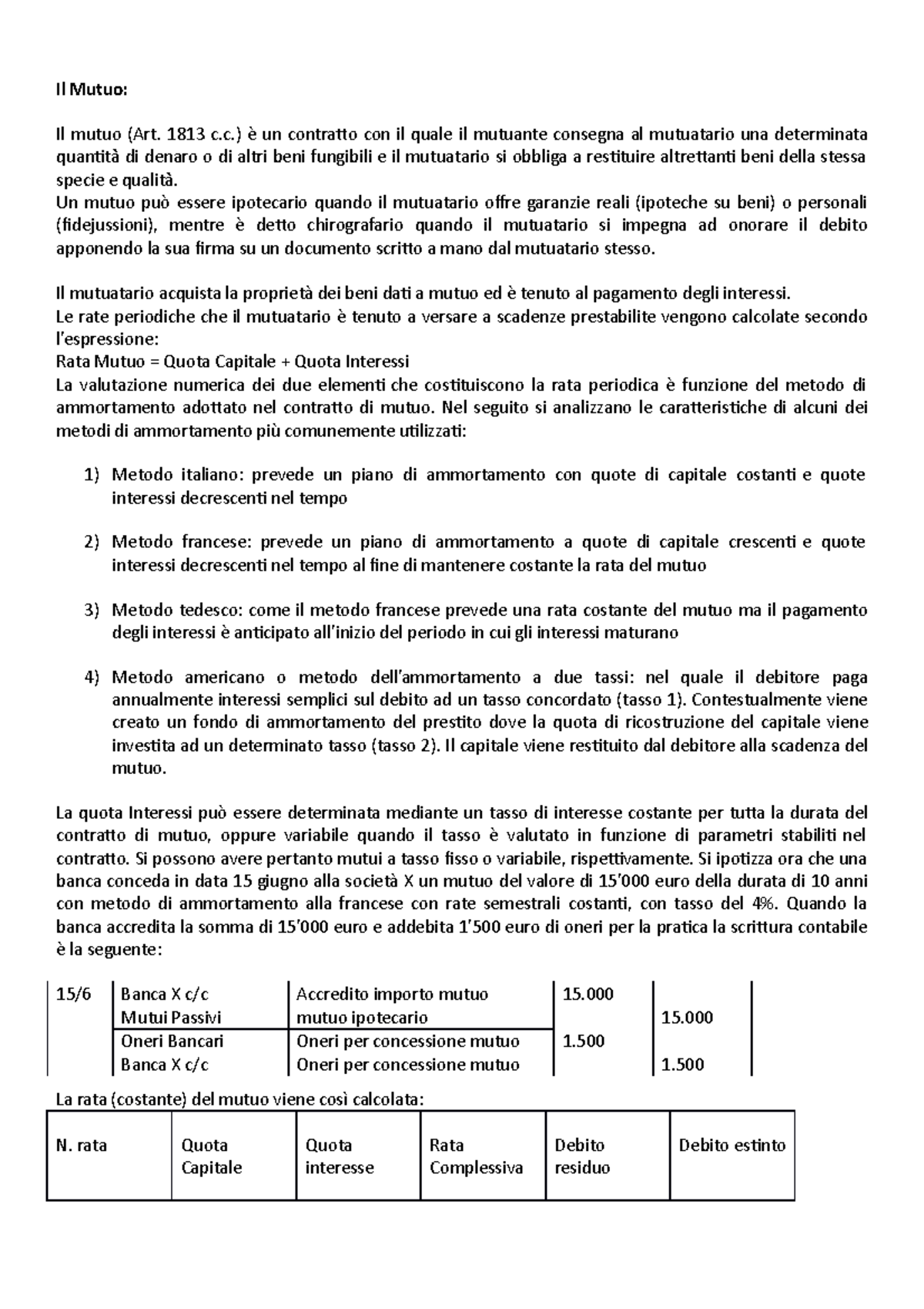 Il Mutuo - 1813 c.) un contratto con il quale il mutuante consegna al ...