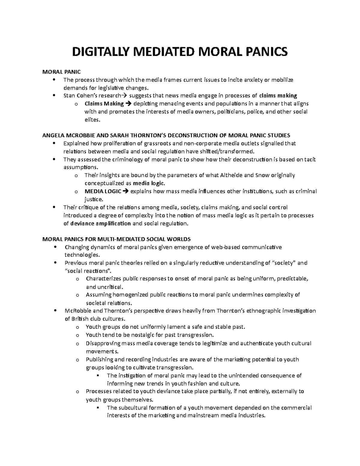 Moral Panics Chapter 10 Deviance, Conformity, and Social Control in