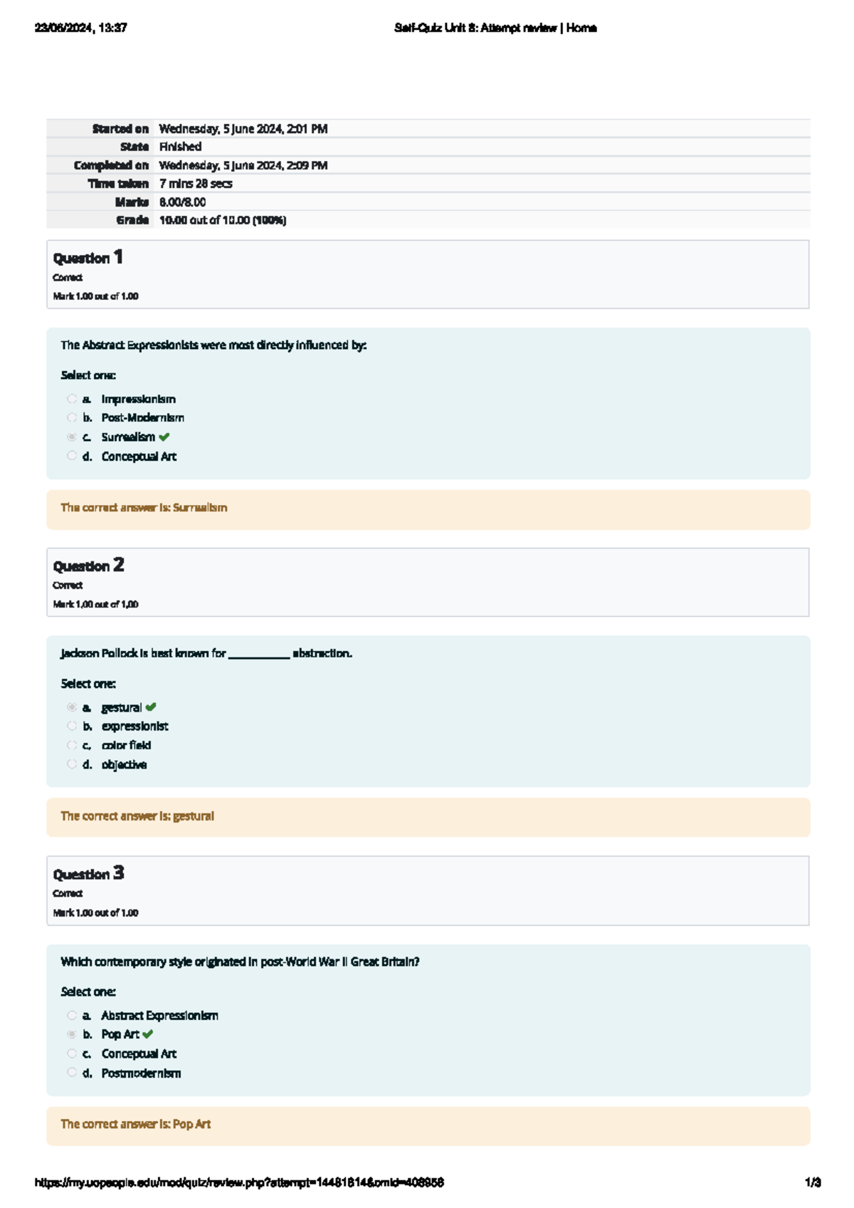 Ahist 1401-01 Art History - AY2024-T4 Self Quiz Unit 8 - 13:37 Unit 8 ...