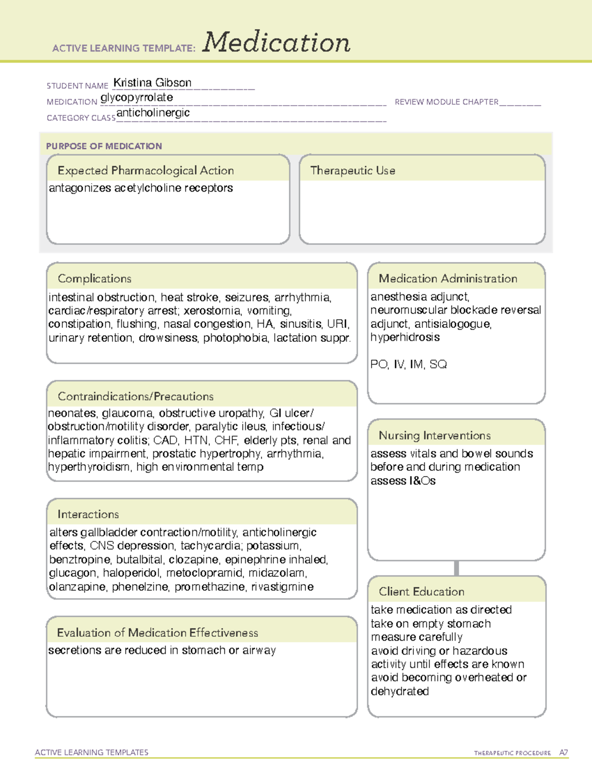 Glycopyrrolate - Ati Template - Active Learning Templates Therapeutic 