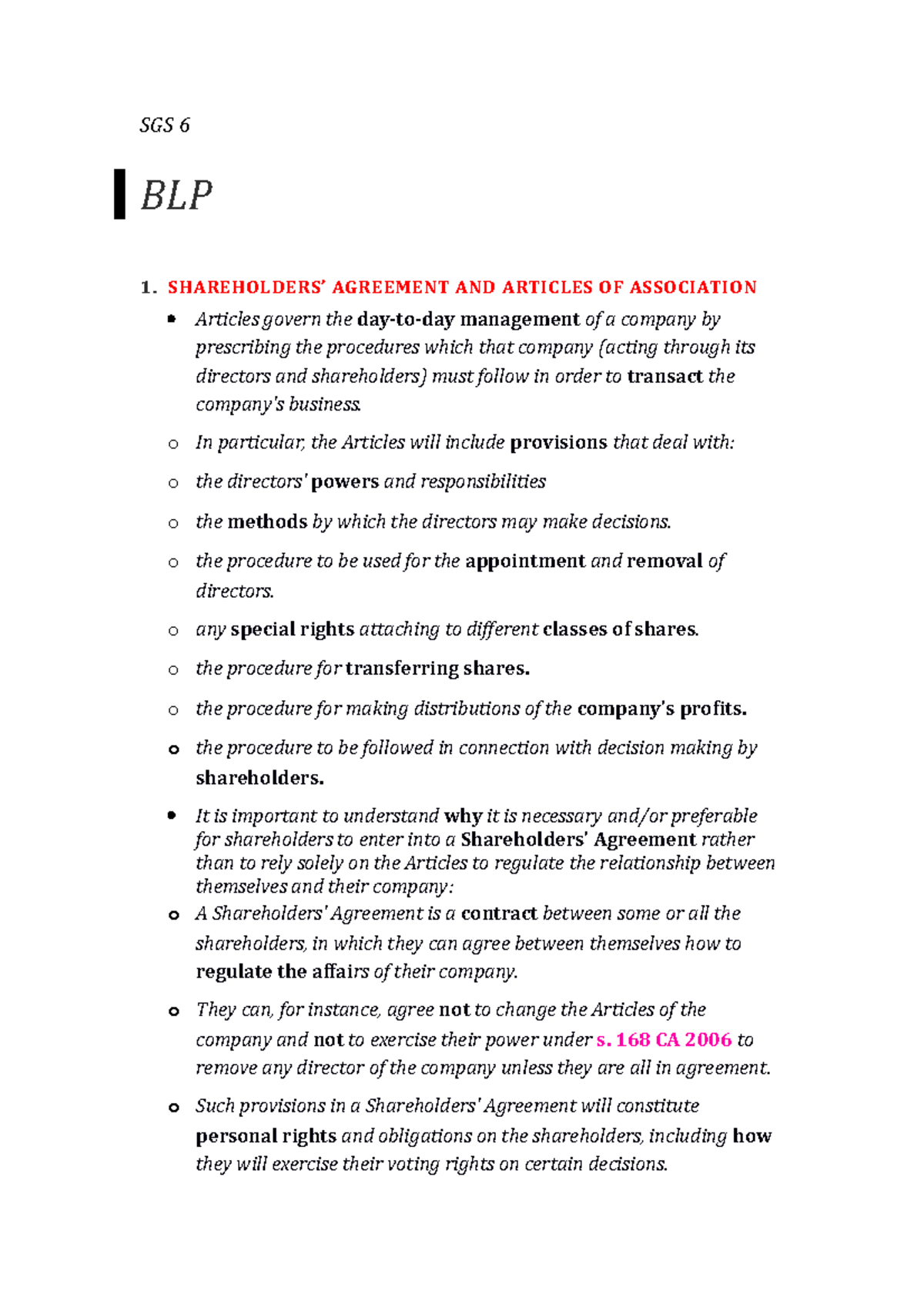 SGS 6- Shareholder Agreement - SGS 6 BLP SHAREHOLDERS’ AGREEMENT AND ...