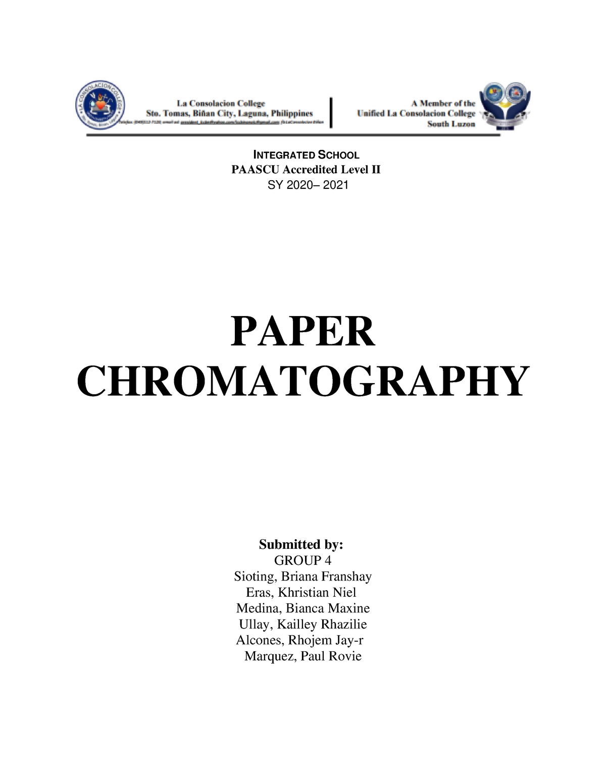 chromatography experiment lab report matriculation