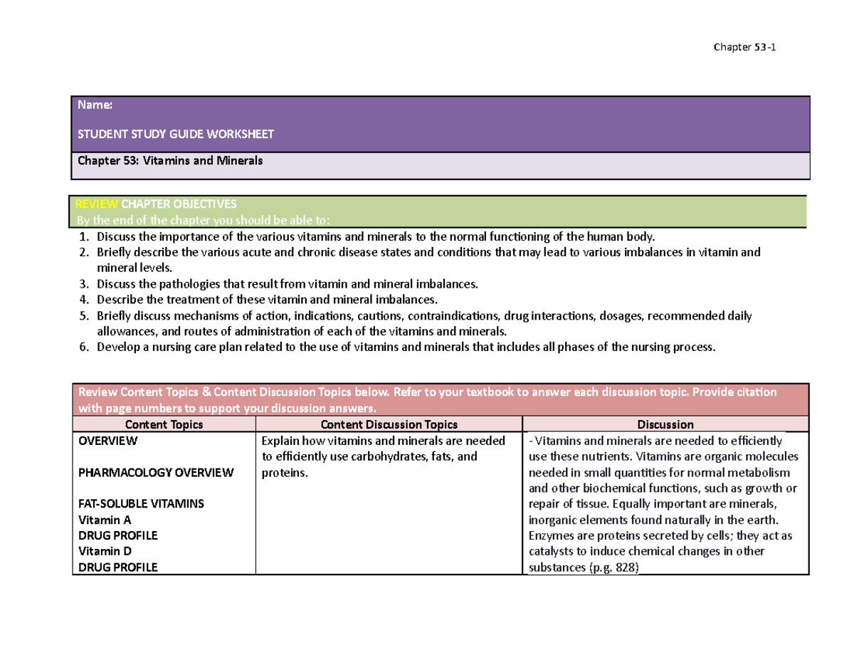 Chapter 53 Study Guide - good to review the material. - Name: STUDENT ...