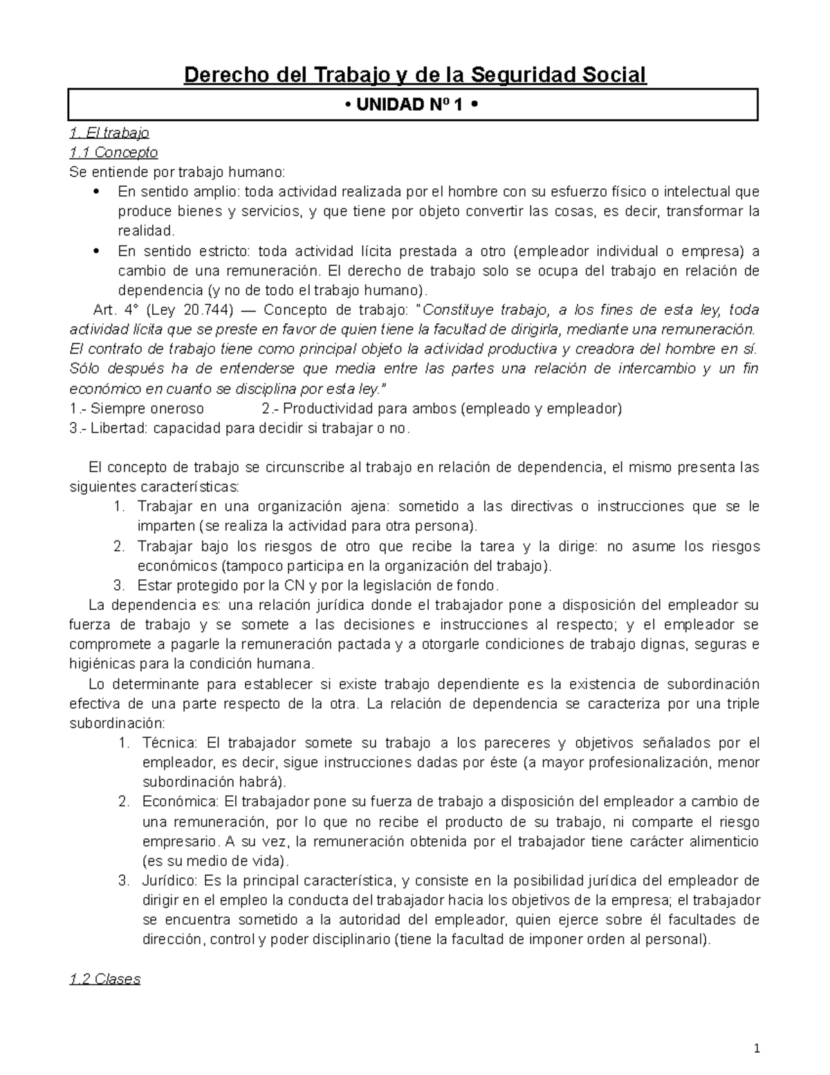 Laboral primer parcial - Derecho del Trabajo y de la Seguridad Social ...