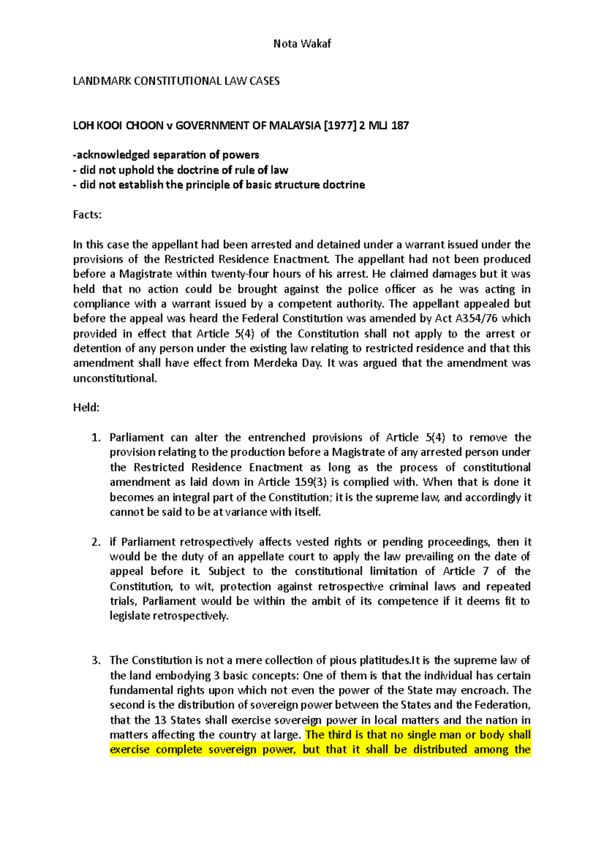 Consti Case Laws - Case Law Summaries - LANDMARK CONSTITUTIONAL LAW ...