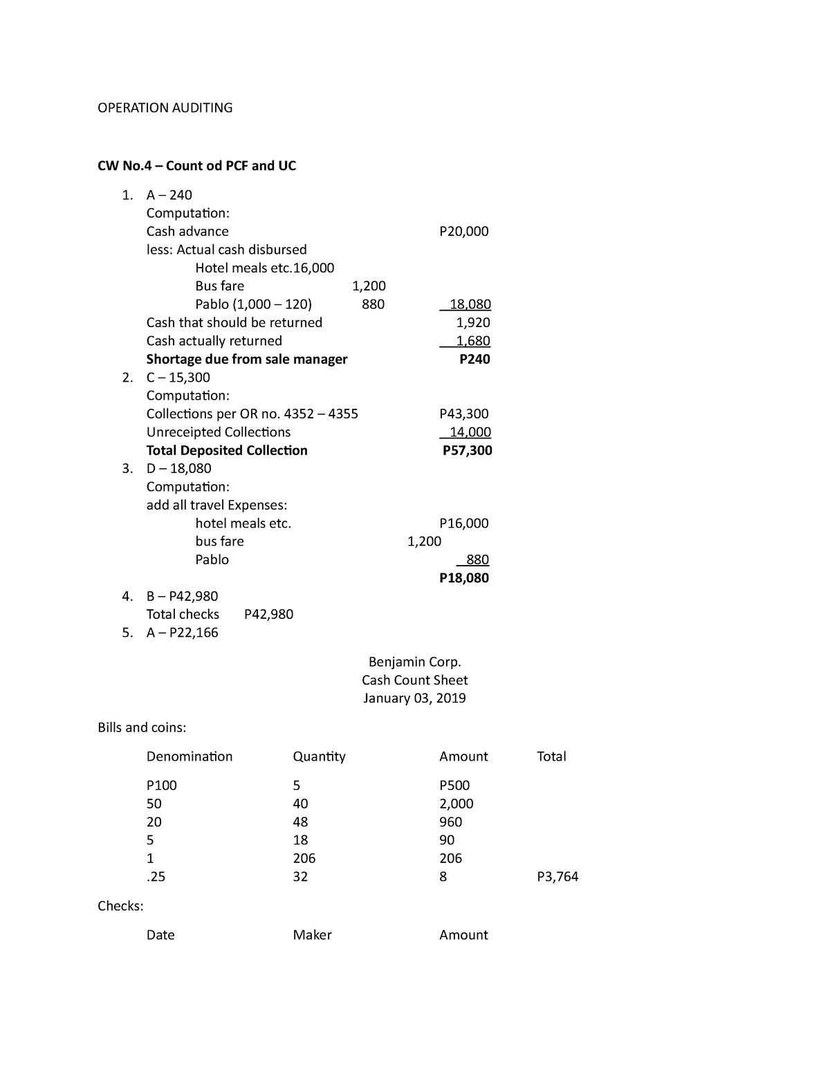 Operation- Auditing - Just for assistance - OPERATION AUDITING CW No ...