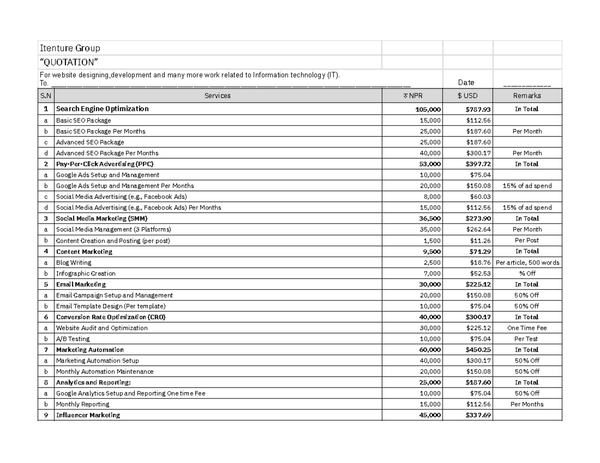 Itenture Quotations - Sheet 1 - Itenture Group “QUOTATION” For website ...
