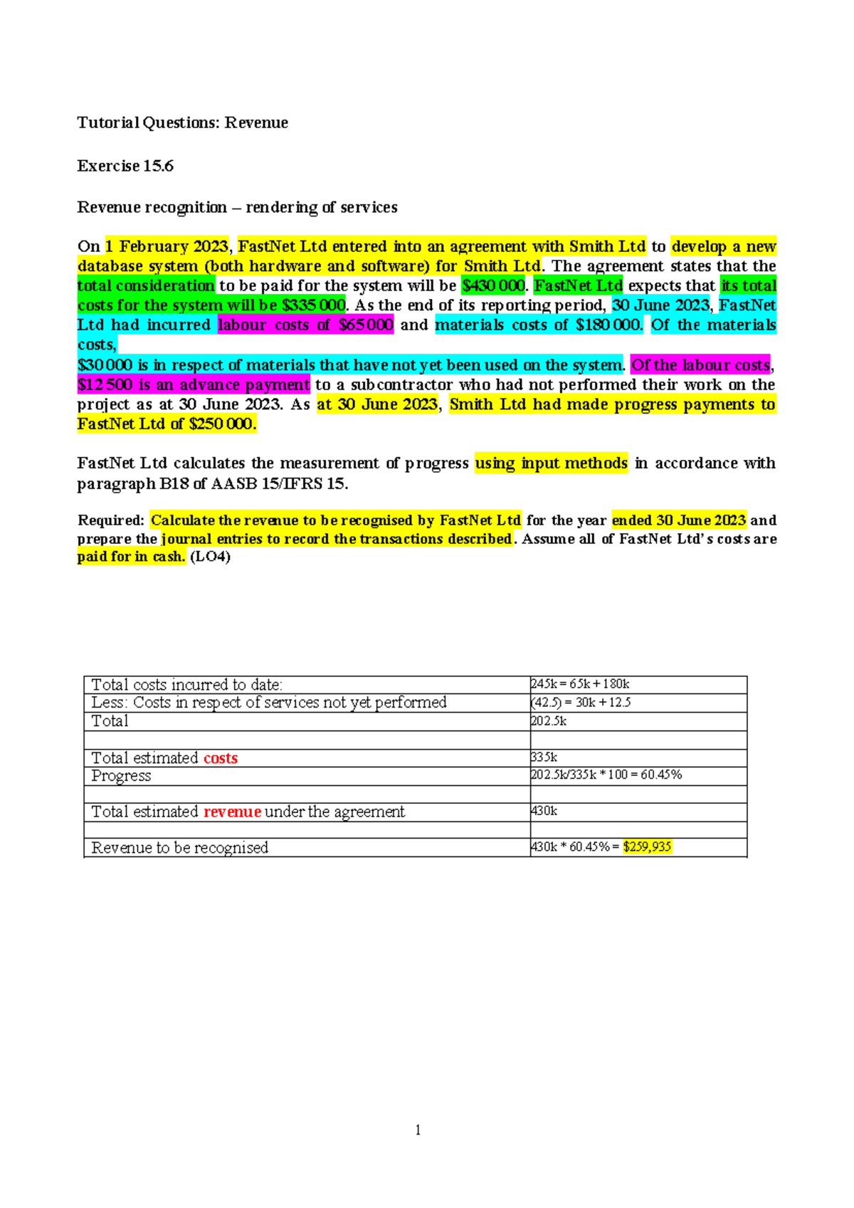 Tutorial Questions - Revenue - Tutorial Questions: Revenue Exercise 15 ...