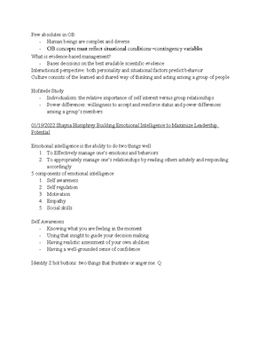 Test 1 Study Guide - Andrew Van Schaack - Organizational Behavior ...