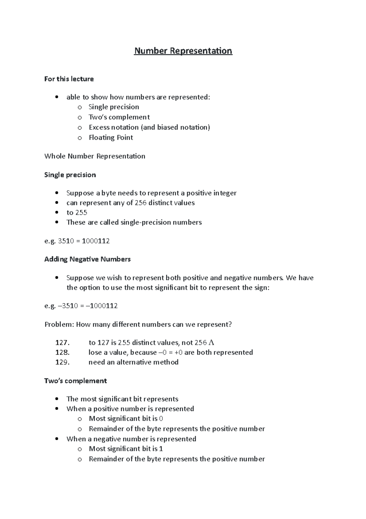 Number Representation - COMP1820 - GRE - Studocu
