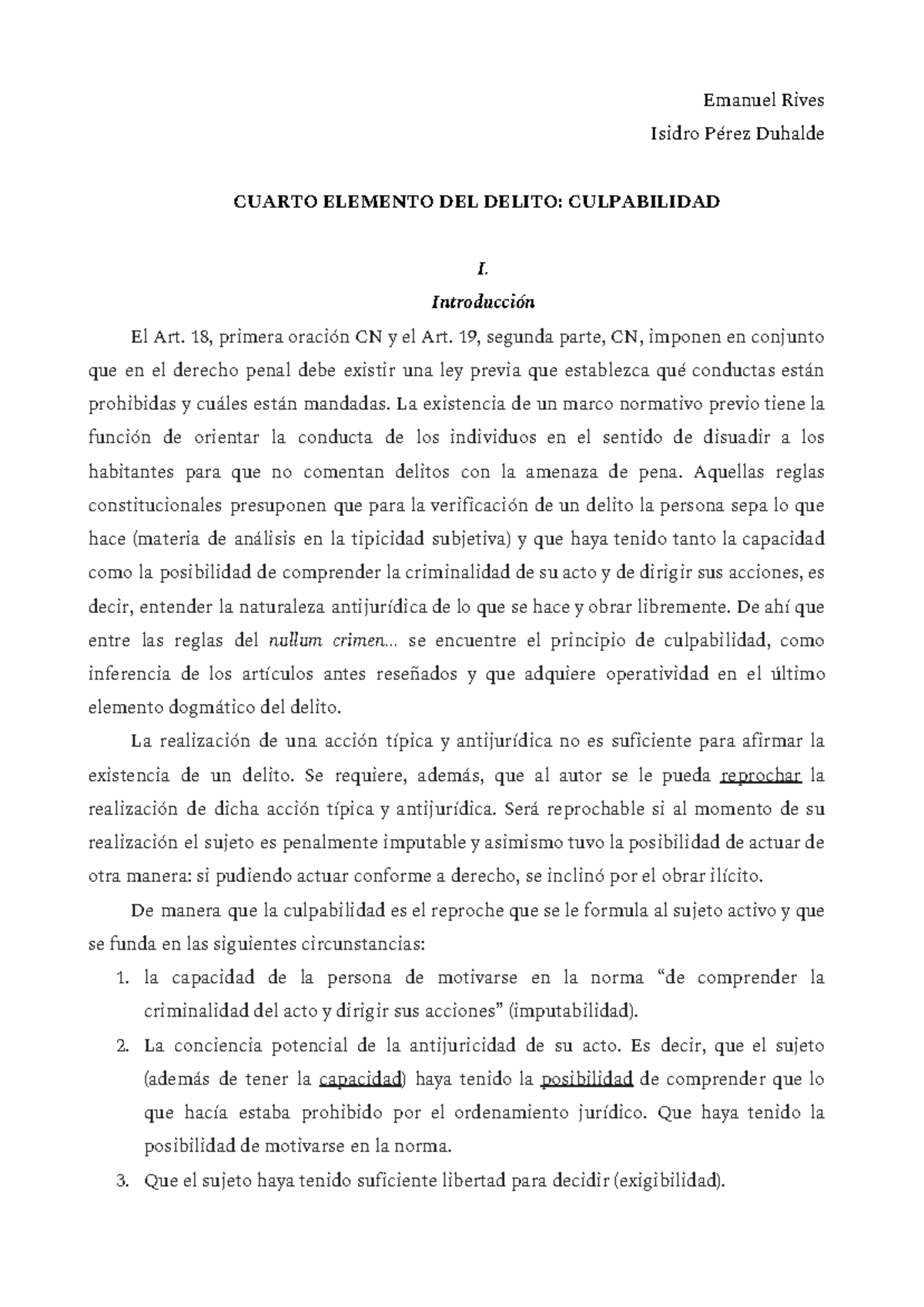Teoría del delito. Culpabilidad - Emanuel Rives Isidro Pérez Duhalde ...