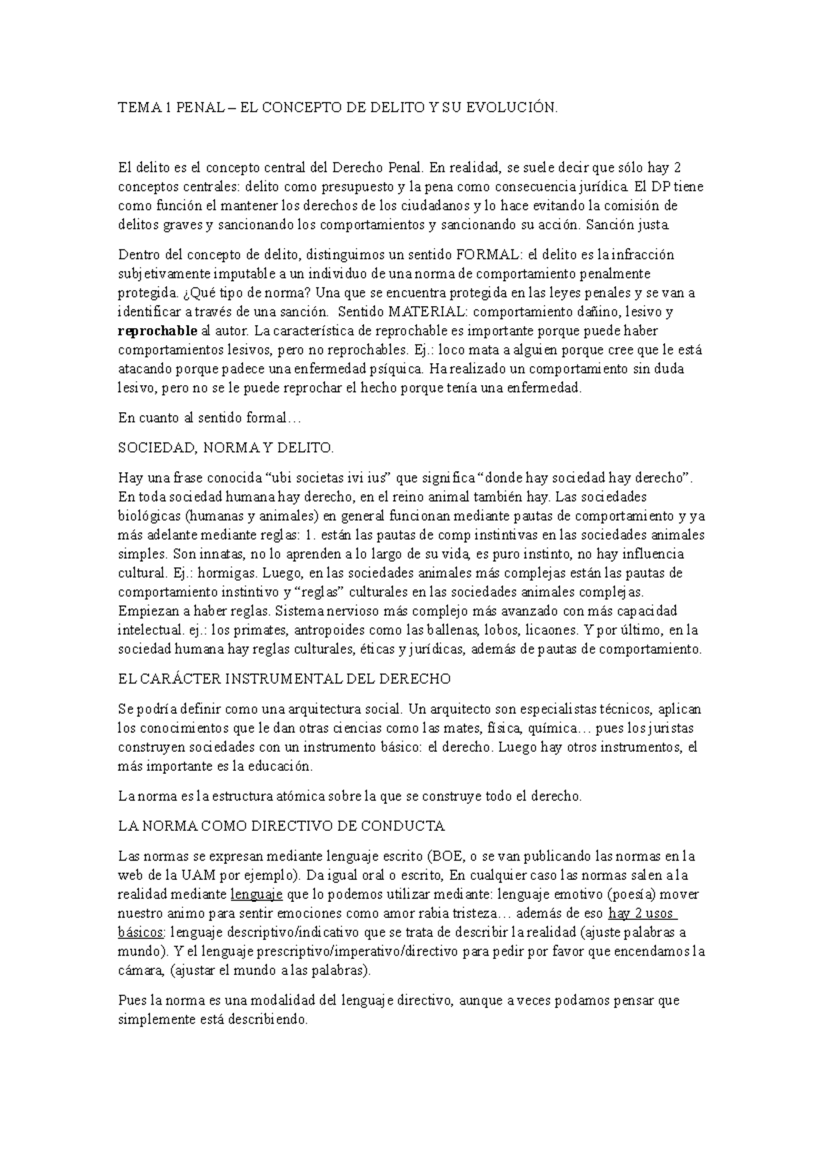 TEMA 1 Penal: el concepto del delito. - Derecho penal - UAM - Studocu