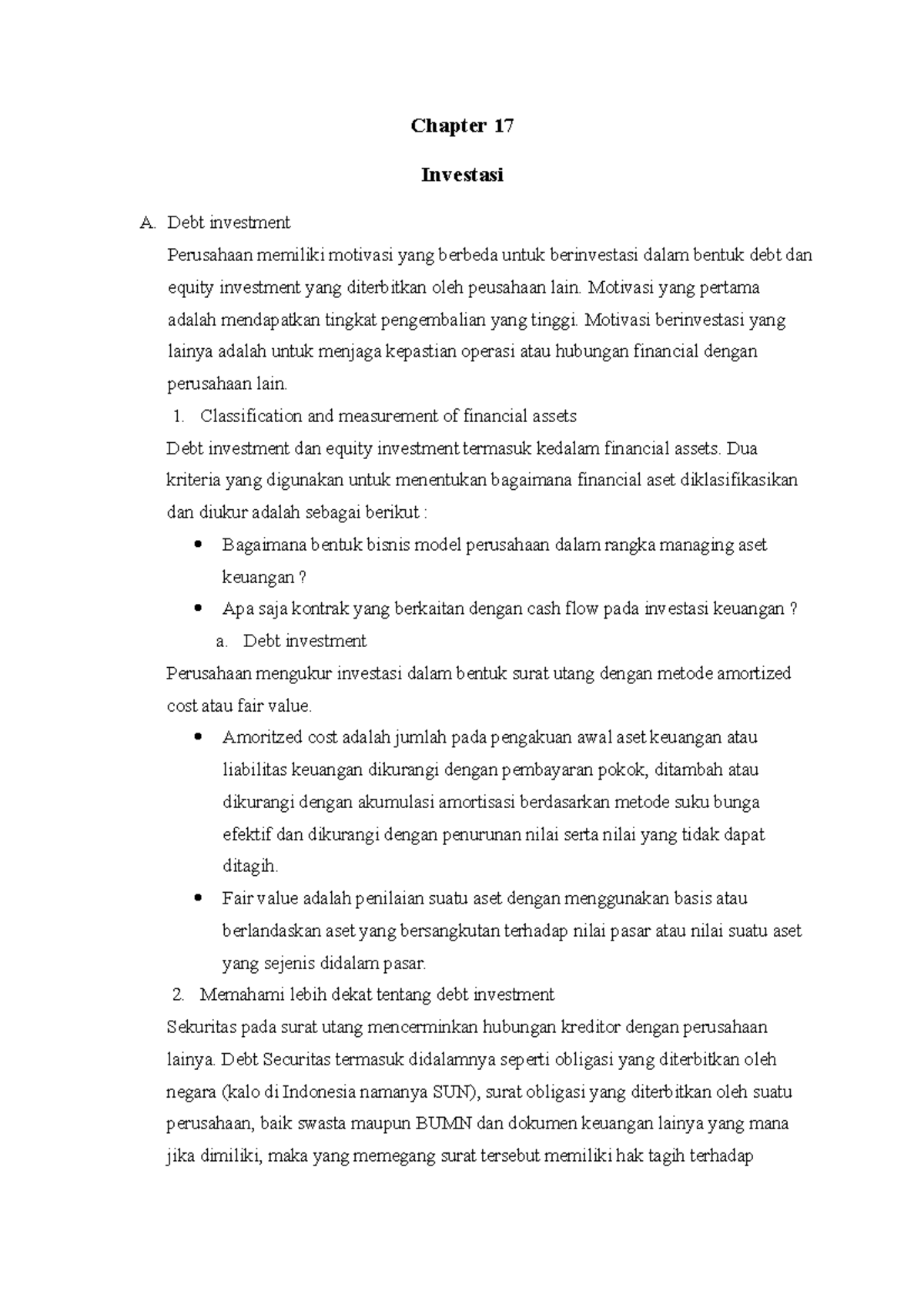 Chapter 17 - Investment - Chapter 17 Investasi A. Debt Investment ...