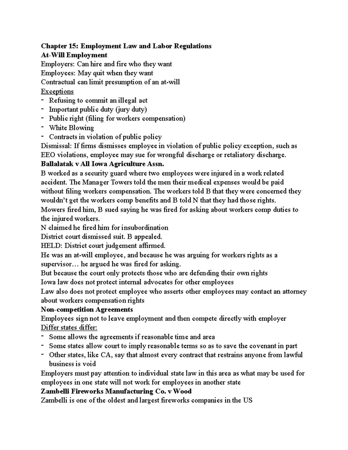 FINA2244 Chpt 15 Notes - Chapter 15: Employment Law and Labor ...
