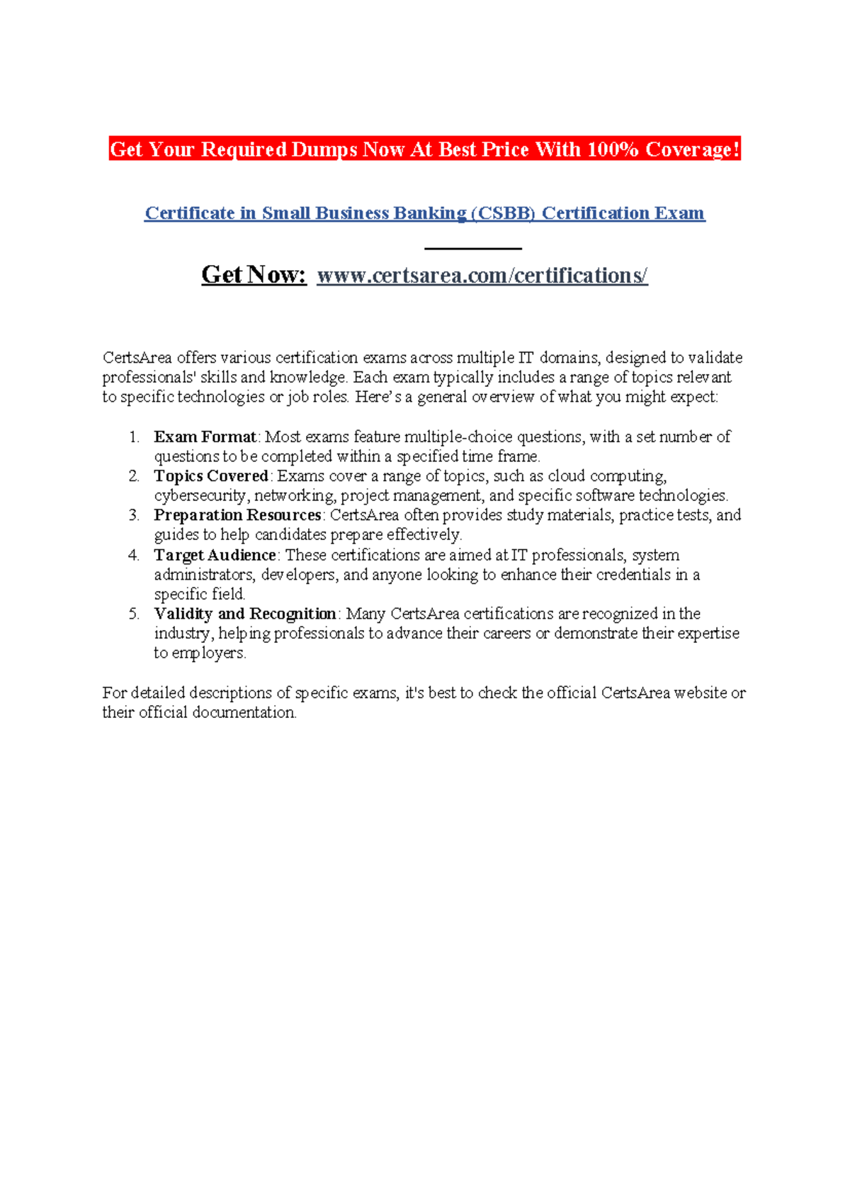 Certificate in Small Business Banking (CSBB) Certification Exam - Get ...