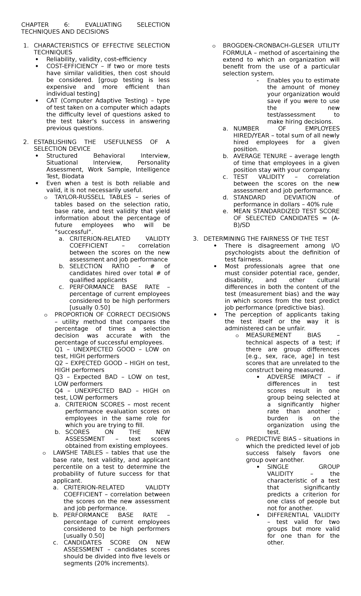 Chapter 6 And 7 IO Psych Reviewer - CHAPTER 6: EVALUATING SELECTION ...