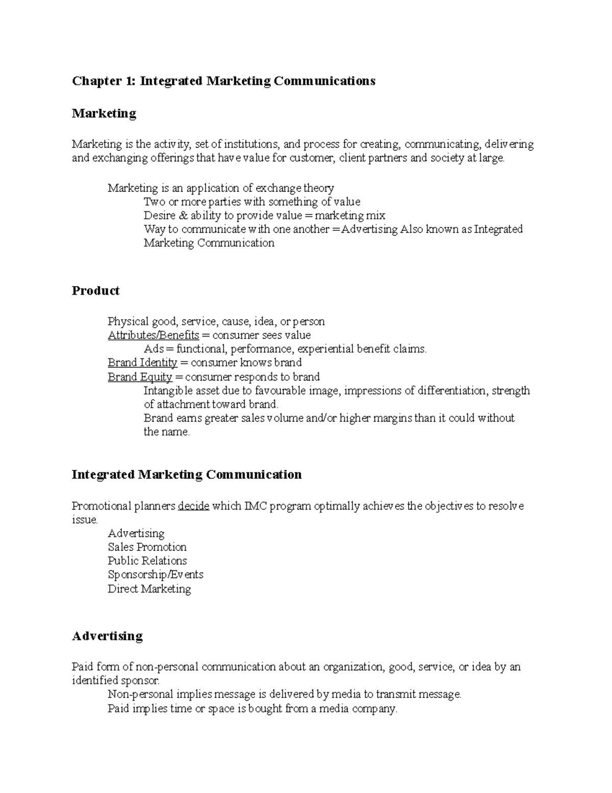 ADM3326 Chapter Notes - Chapter 1: Integrated Marketing Communications ...