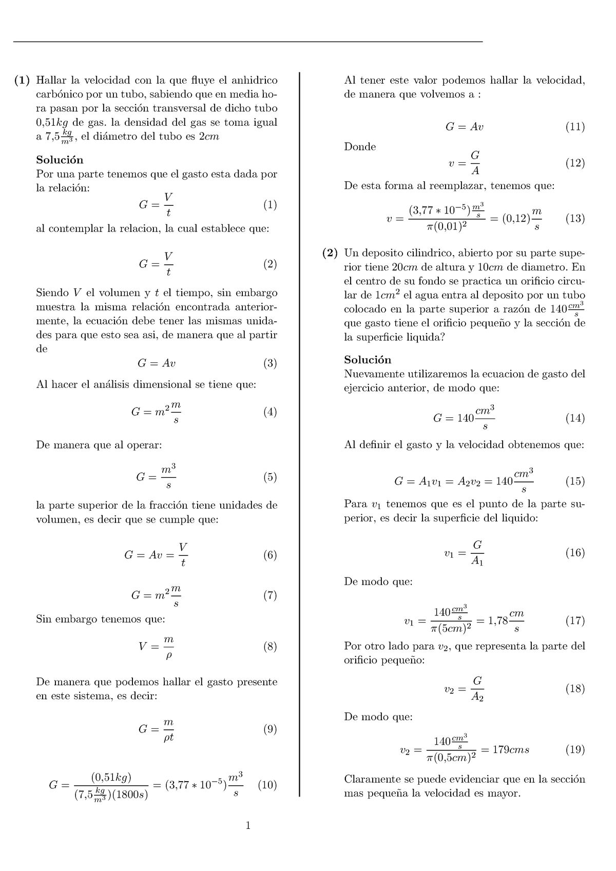 Mecanica De Fluidos 3-2 - (1) Hallar La Velocidad Con La Que Fluye El ...