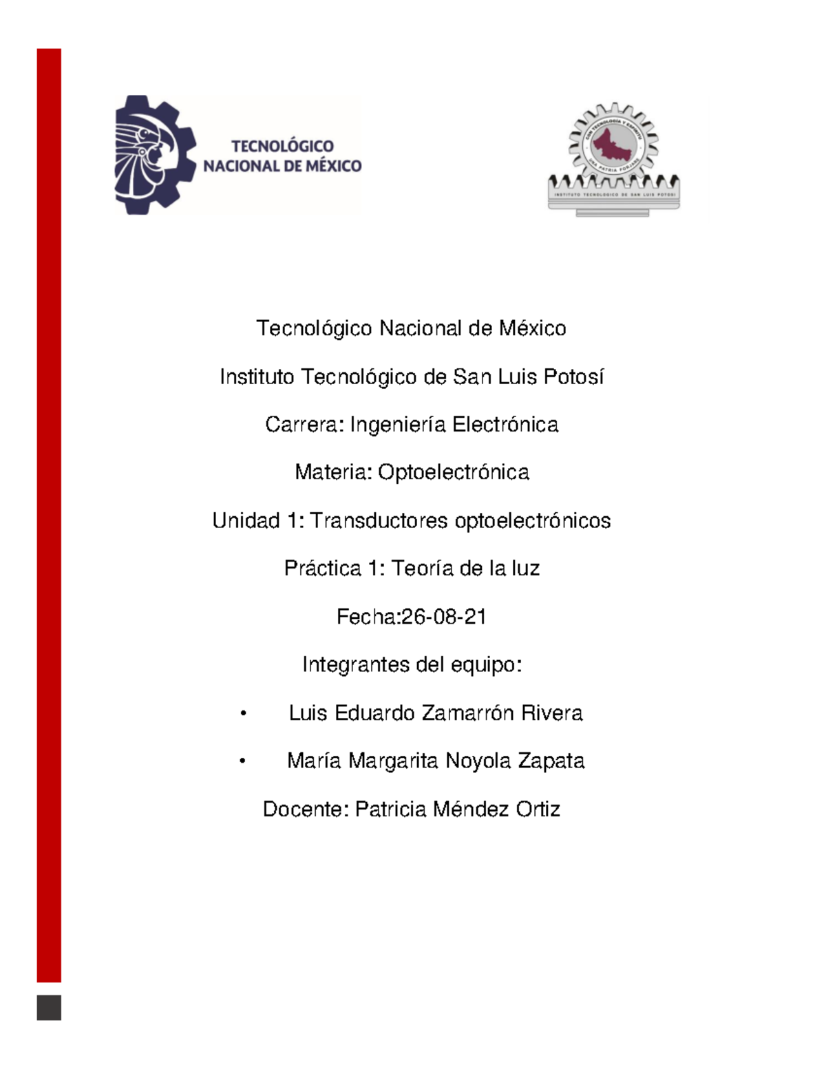 Practica 1 Optoelectronica Tecnológico Nacional de México Instituto