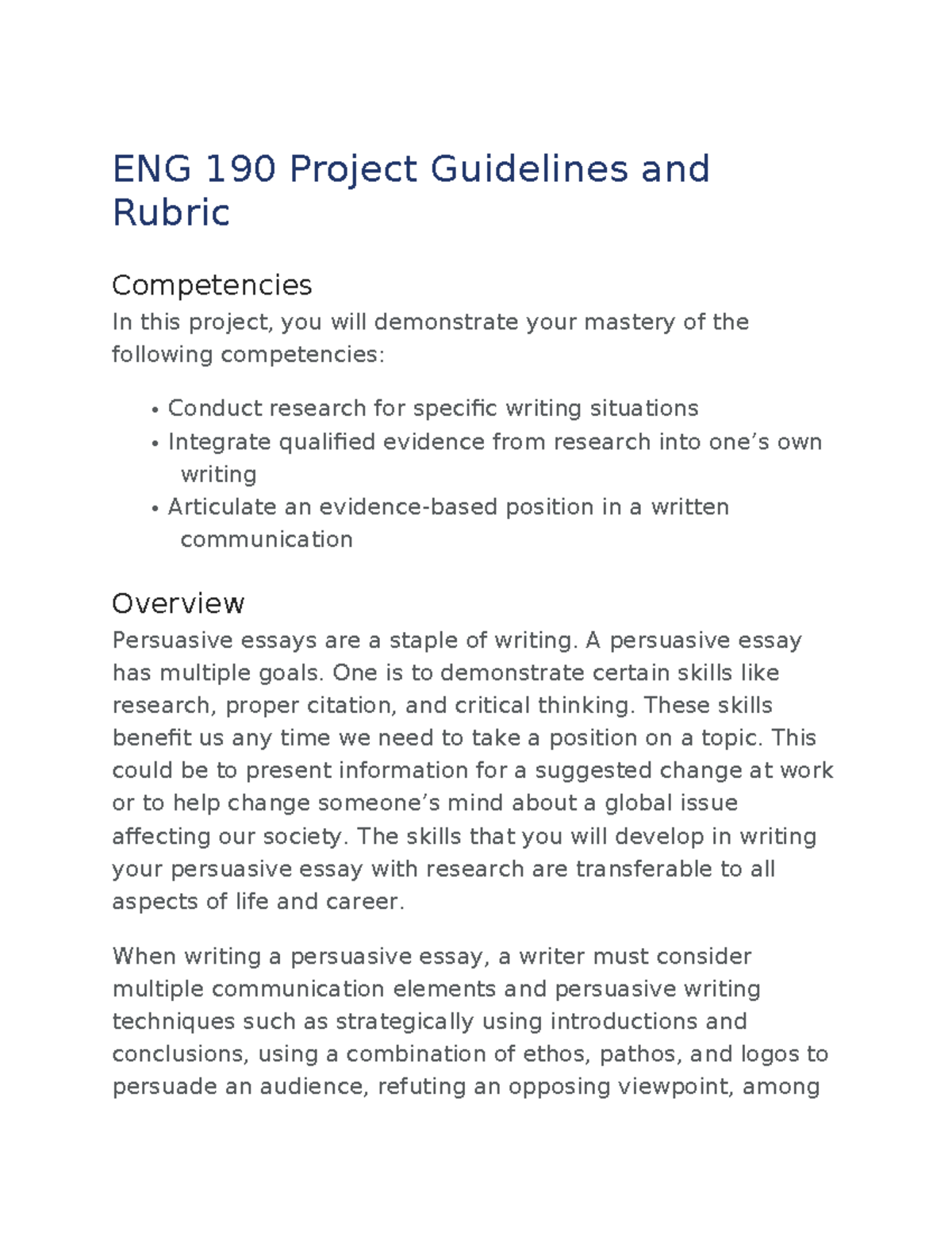 Final Project Guidelines - ENG 190 Project Guidelines and Rubric ...