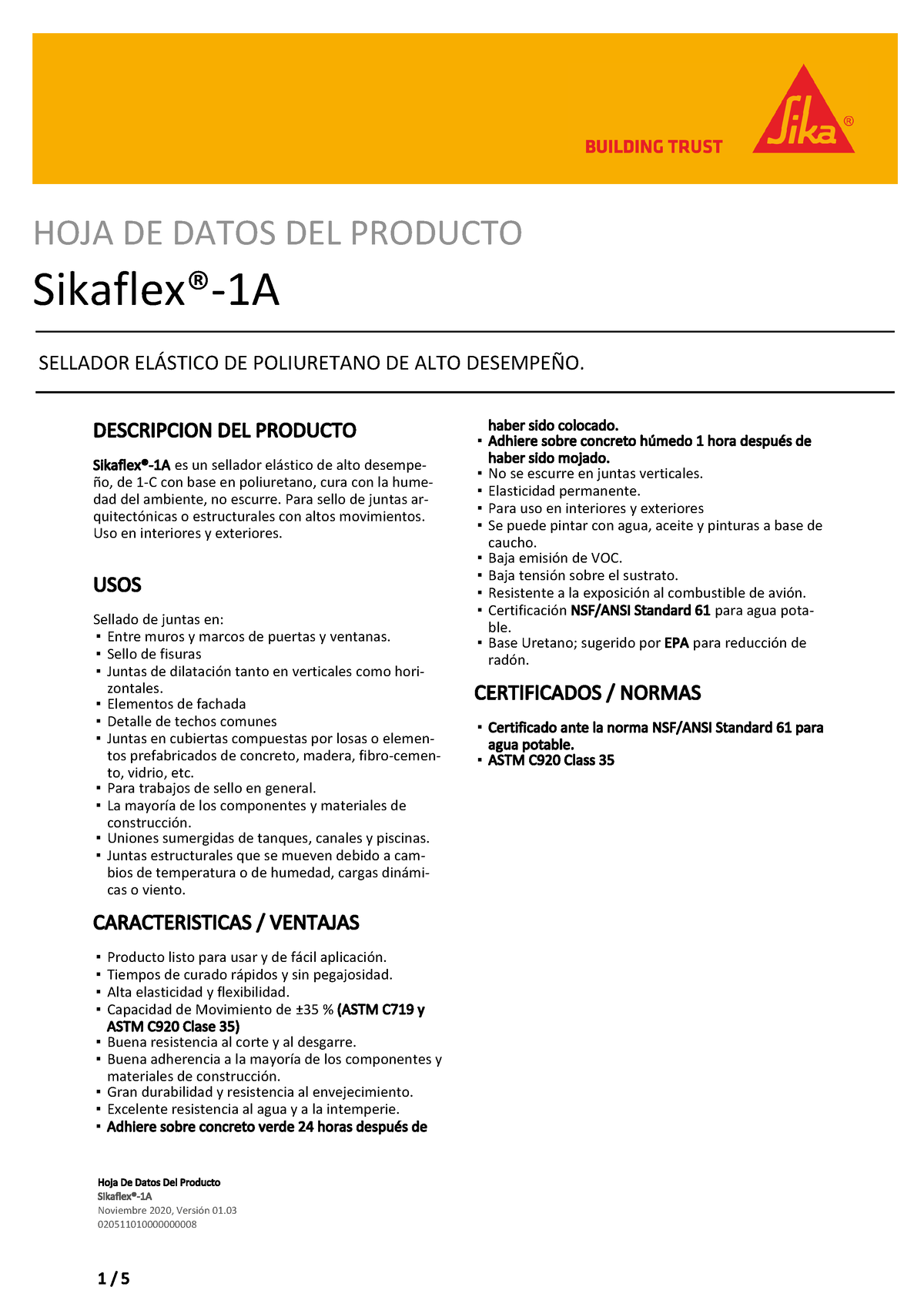 Sikaflex-1a - Manual - Hoja De Datos Del Producto Sikaflex®-1A ...